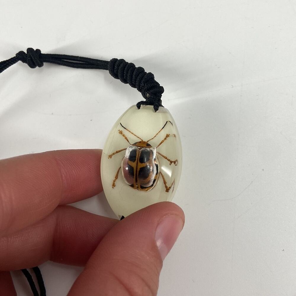 Beetle inlaid in resin pendant bracelet